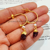 Raw Garnet Earrings, Electroplated Earrings, January Birthstone